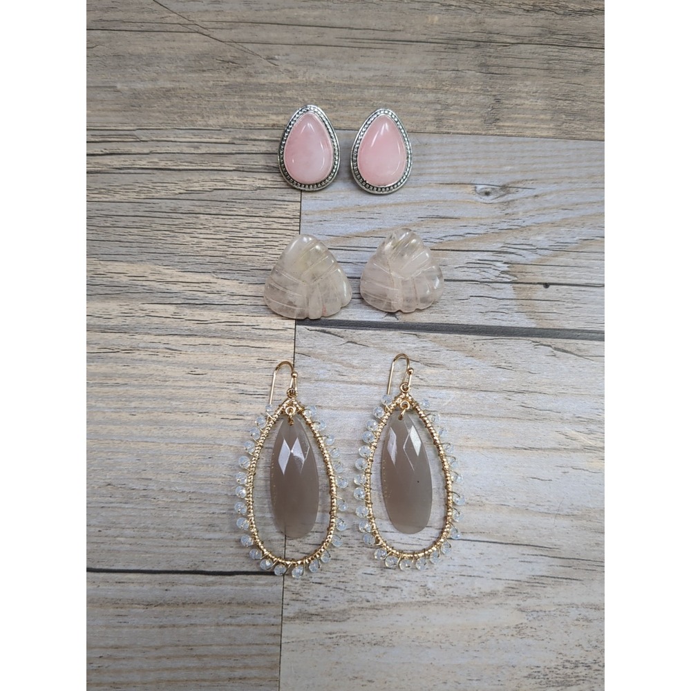 Lot‎ Of 3 Pairs Pink Stone Earrings